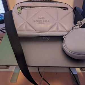 Authentic Coach Quilted Crossbody Bag in Soft Gray